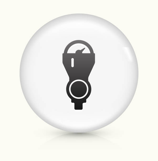 Parking Meter icon on white round vector button Parking Meter Icon on simple white round button. This 100% royalty free vector button is circular in shape and the icon is the primary subject of the composition. There is a slight reflection visible at the bottom. parking meter white background stock illustrations