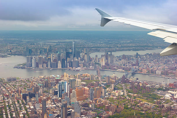 Amazing shot of New York City shot from a plane stock photo