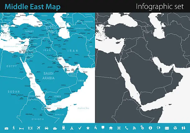 Vector illustration of Map of Middle East - Infographic Set