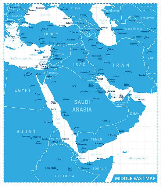 Vector illustration of Map of Middle East - illustration