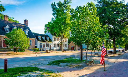 A view down the main street in Colonial Williamsburg - Virginia. A historic area of the USA.