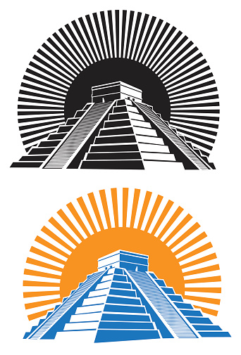 Stylized vector illustration of ancient Mayan pyramids