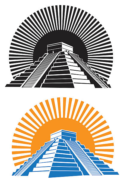 ancient pyramids Stylized vector illustration of ancient Mayan pyramids mexico illustrations stock illustrations