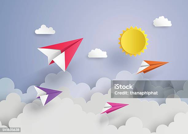 Paper Plane On Blue Sky Stock Illustration - Download Image Now - Paper Airplane, Education, Origami