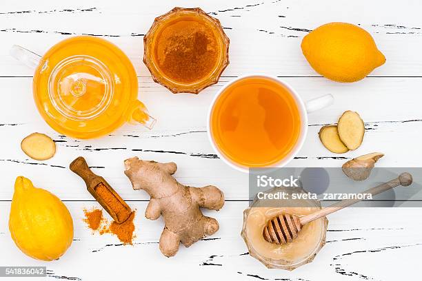 Detox Hot Lemon Water With Ginger Cayenne Turmeric And Honey Stock Photo - Download Image Now