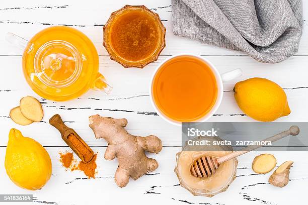 Detox Hot Lemon Water With Ginger Cayenne Turmeric And Honey Stock Photo - Download Image Now