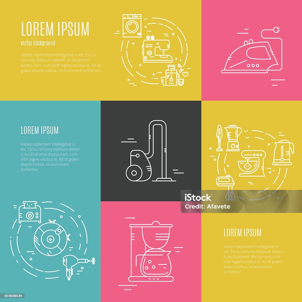 Home Appliances Set of banner or flyer templates with household appliances and utensils. Great graphic for announcement, advertisement, flyer or banner. Household equipment. Appliance stock vector