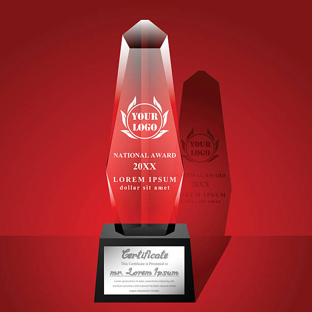 кристаллами трофей сертификат шаблон дизайна на красном фоне - award trophy glass crystal stock illustrations