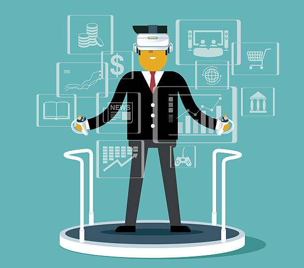 illustrazioni stock, clip art, cartoni animati e icone di tendenza di di realtà virtuale - glasses stock market finance newspaper