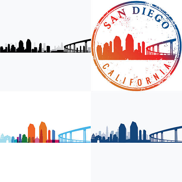 ilustraciones, imágenes clip art, dibujos animados e iconos de stock de paisajes urbanos san diego, california-ilustración - san diego