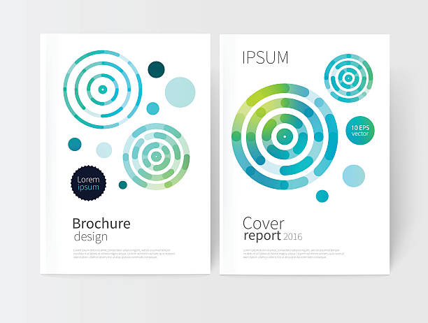 White cover brochure White cover brochure. modern abstract geometric vector background. brightly colored green and blue concentric circles. Cover design template business brochures, booklets, leaflets, flyers, books, magazine. set of two covers concentric stock illustrations
