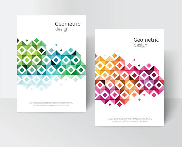 rainbow Modern Geometric Abstract background White Brochure, leaflet, flyer, cover template. rainbow Modern Geometric Abstract background red, yellow, purple,green & blue squares and triangles. minimalistic design creative concept stock-vector 10 EPS minimal magazine layout stock illustrations