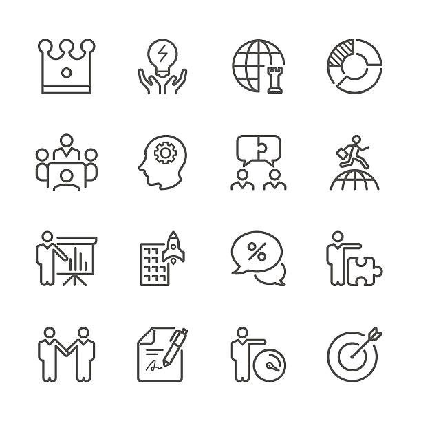 フラットラインのアイコン-世界のビジネス戦略シリーズ - symbol aspirations target icon set点のイラスト素材／クリップアート素材／マンガ素材／アイコン素材