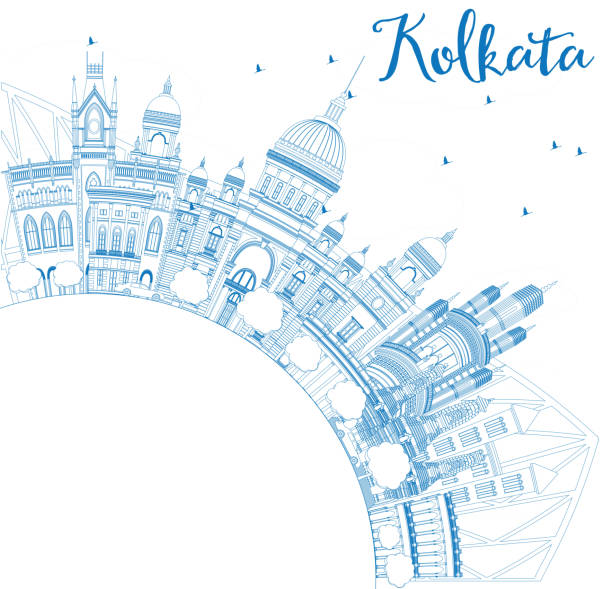 Outline Kolkata Skyline with Blue Landmarks and Copy Space. Outline Kolkata Skyline with Blue Landmarks and Copy Space. Vector Illustration. Business Travel and Tourism Concept with Historic Buildings. Image for Presentation Banner Placard and Web Site. kolkata stock illustrations