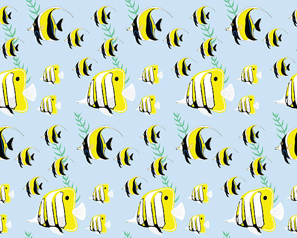ilustraciones, imágenes clip art, dibujos animados e iconos de stock de patrón de vida marina sin fisuras. ilustración vectorial - copperband butterflyfish