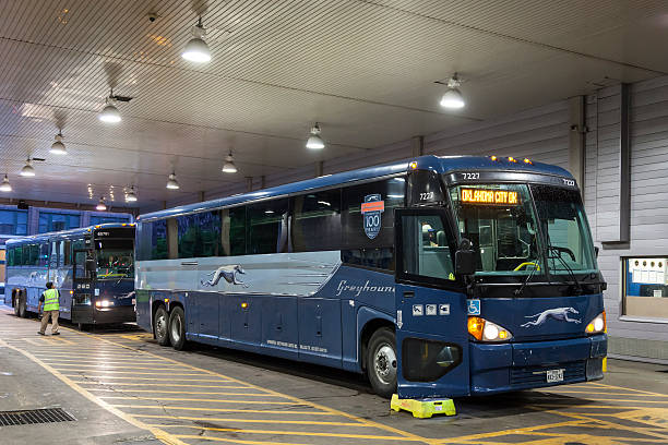 Greyhound bus terminal in Dallas, Texas Dallas, Tx, USA - April 9, 2016: Greyhound buses at the terminal in Dallas downtown. greyhound stock pictures, royalty-free photos & images