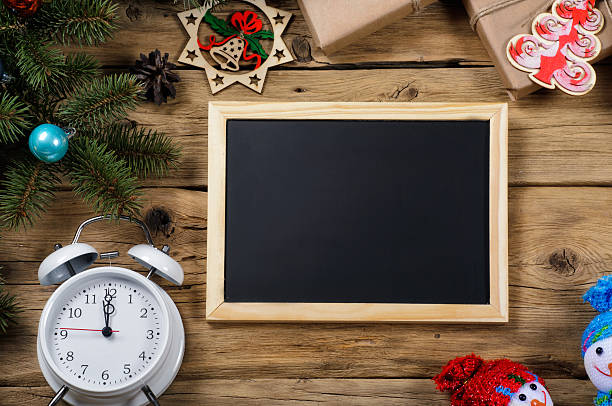 istock Chalkboard for message with christmas decoration 541854076