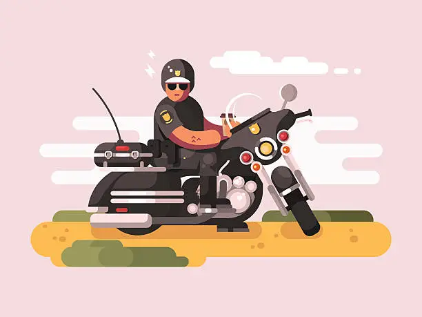 Vector illustration of Police officer on motorcycle