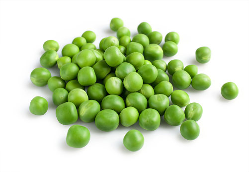 Fresh young green peas isolated on white background