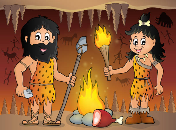 Cave people theme image 1 Cave people theme image 1 - eps10 vector illustration. drawing of cave woman stock illustrations