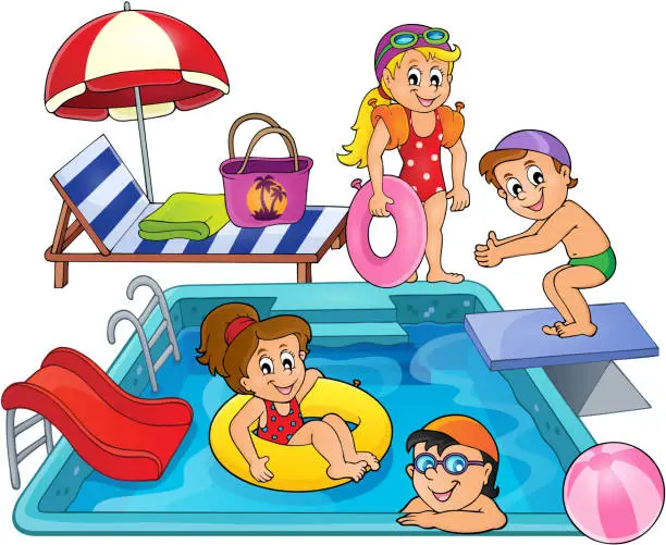 Vector illustration of Children by pool theme image 1