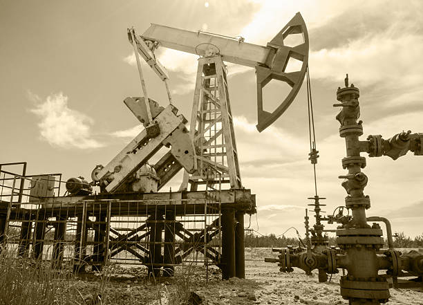 istock Pump jack and wellhead in the oilfield. 541861484