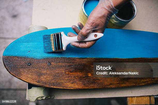 Skateboard Designing In Progress Stock Photo - Download Image Now - Skateboard, Painting - Activity, Making