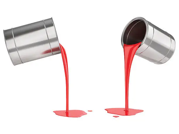 Vector illustration of Red liquid paints spouting from can