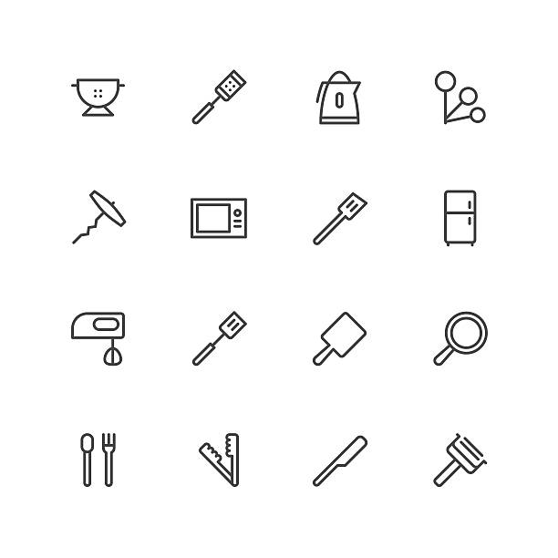 ilustrações, clipart, desenhos animados e ícones de utensílios de cozinha icons/set 3 - food tong