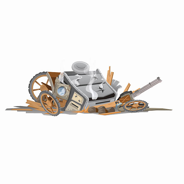 Wreckage of carriage, image in cartoon style Wreckage of carriage, image in cartoon style. Vector illustration scrap metal stock illustrations