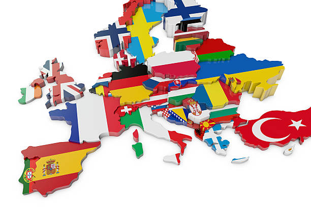istock Europe map with country flags 541868354