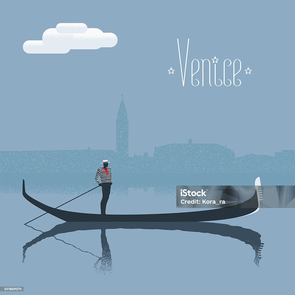 Venice / Venezia skyscrape view with gandolier vector illustration Venice / Venezia skyscrape view with gandolier vector illustration. Traditional taxi of Venice with  gandola, boat man design Venice - Italy stock vector