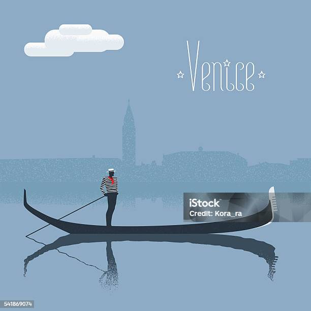 Venice Venezia Skyscrape View With Gandolier Vector Illustration Stock Illustration - Download Image Now