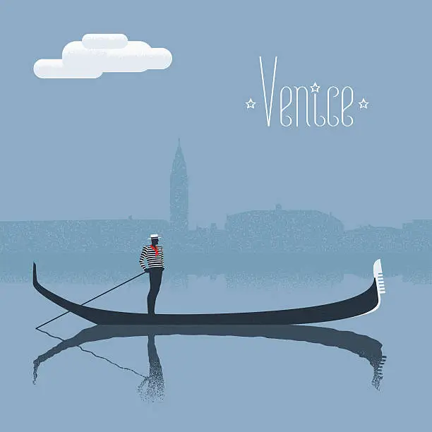 Vector illustration of Venice / Venezia skyscrape view with gandolier vector illustration