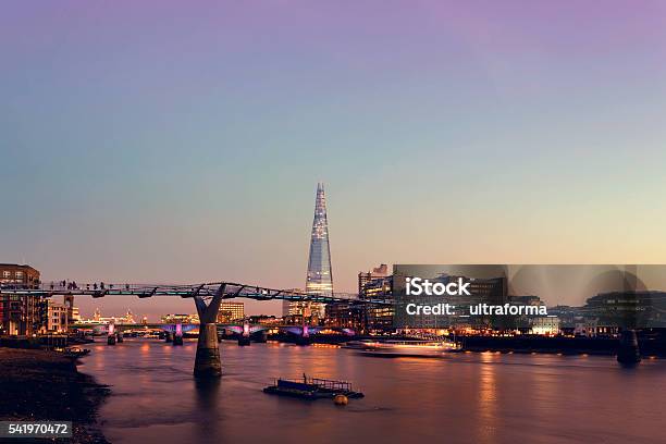 Millennium Bridge And The Shard In London At Twilight Stock Photo - Download Image Now