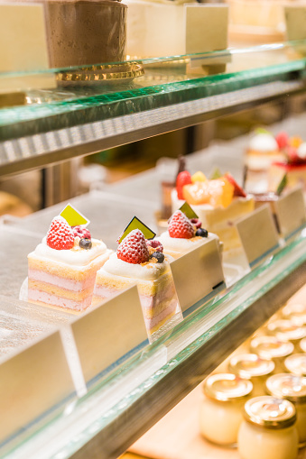 Cakes displayed in a cafe in Kyoto, Japan