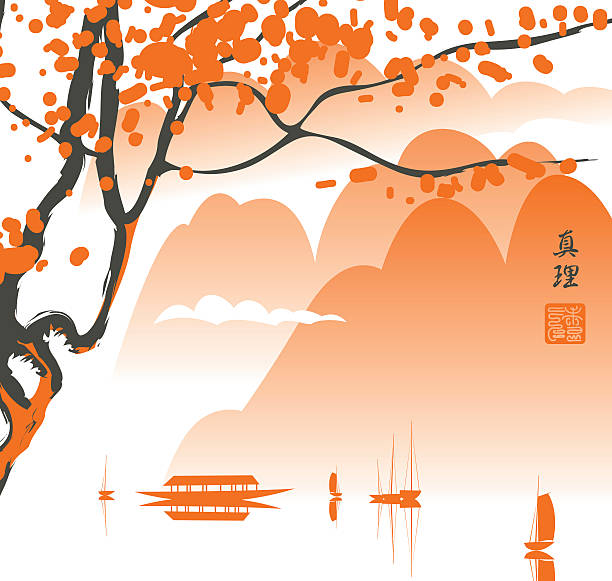 ilustrações de stock, clip art, desenhos animados e ícones de paisagem de montanha em chinês e japonês - east china