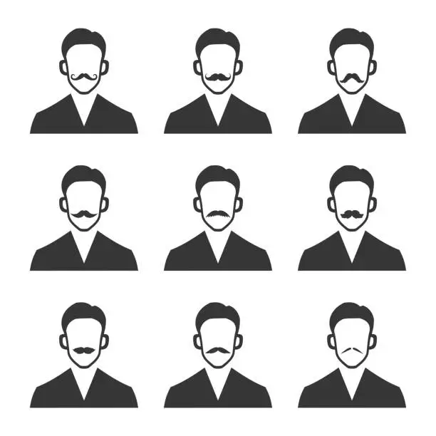 Vector illustration of Hipster With Mustache Set on White Background. Vector