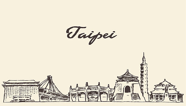 tajpej sylwetka na tle nieba ilustracja wektorowa ciągnione szkic - backgrounds cityscape taipei taiwan stock illustrations