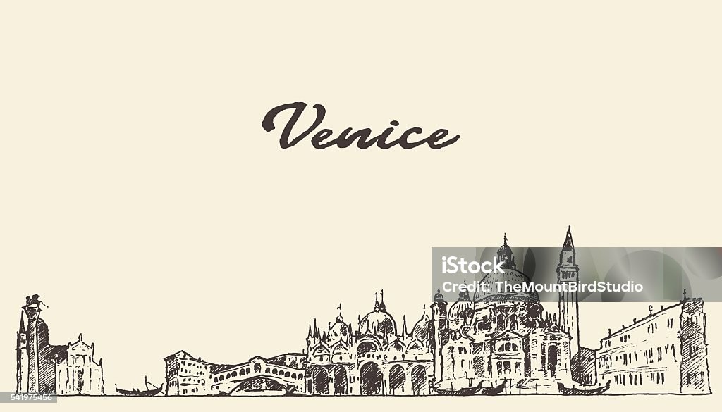 Venice skyline vector illustration drawn sketch Venice skyline vintage vector engraved illustration hand drawn sketch Italy stock vector