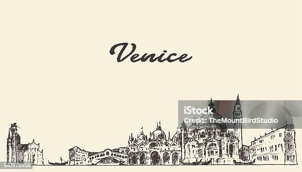 Venice Skyline Vector Illustration Drawn Sketch Stock Illustration - Download Image Now - Italy, Italian Culture, Backgrounds