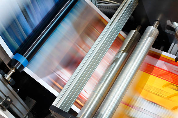 Detail of offset printing machine stock photo