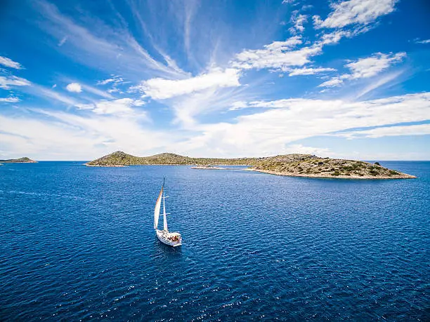 Photo of Sailing with sailboat, view from drone