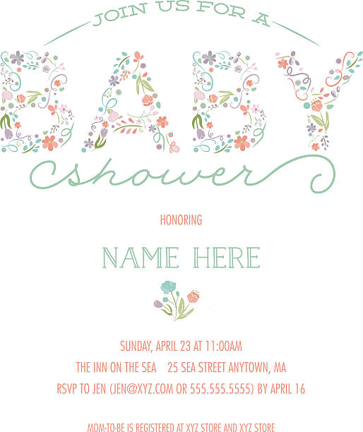 Baby Shower Invitation Template - Invite with Floral Design Baby Shower Invitation Template - Invite with Pretty, Hand Drawn, Floral Design - customizable for a boy or a girl newborn baby shower invitation baby shower stock illustrations