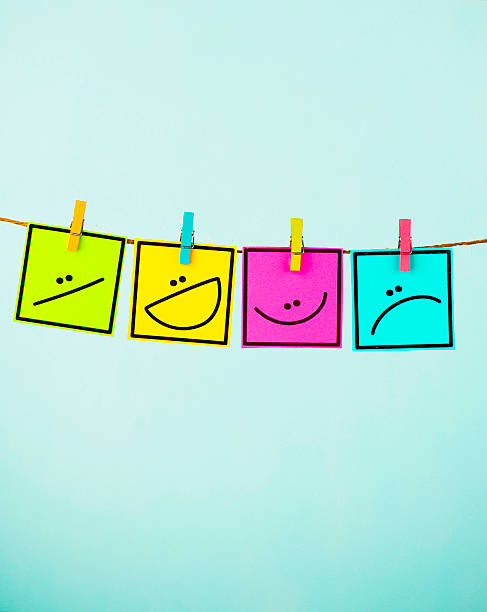 istock How are you feeling? Four different emotions on colored cards 541985760