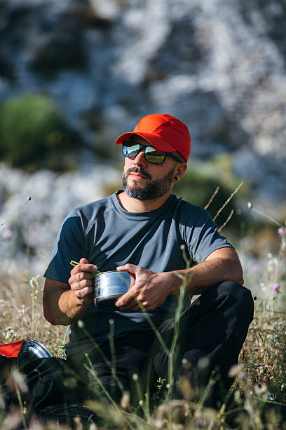 istock Bearded traveler with food 541985882
