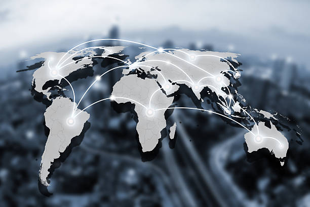 istock network and world map on blur city,networking concept 541986336