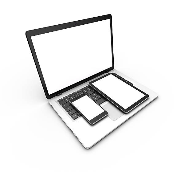 istock Modern laptop, tablet and smartphone isolated on white. 3d rendering. 541987714