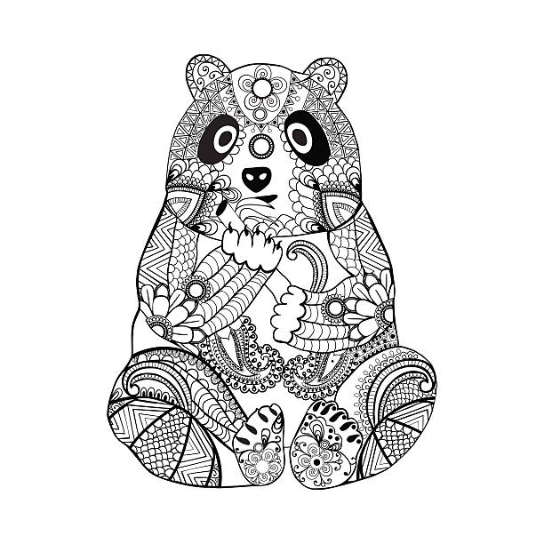 Hand drawn doodle panda for coloring book for adult vector art illustration