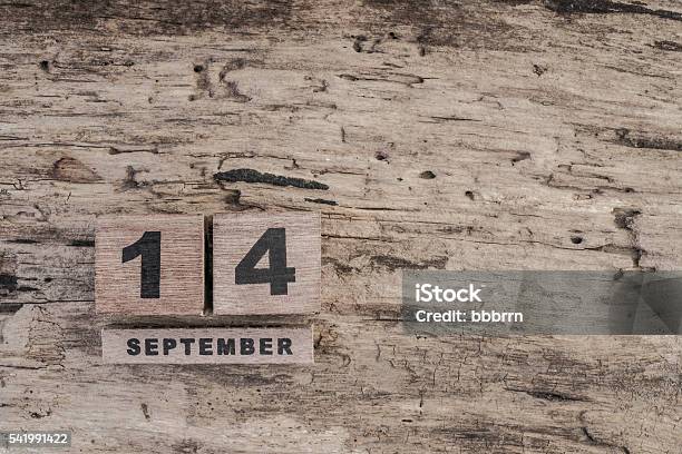 Cube Calendar For September On Wooden Background With Copy Space Stock Photo - Download Image Now